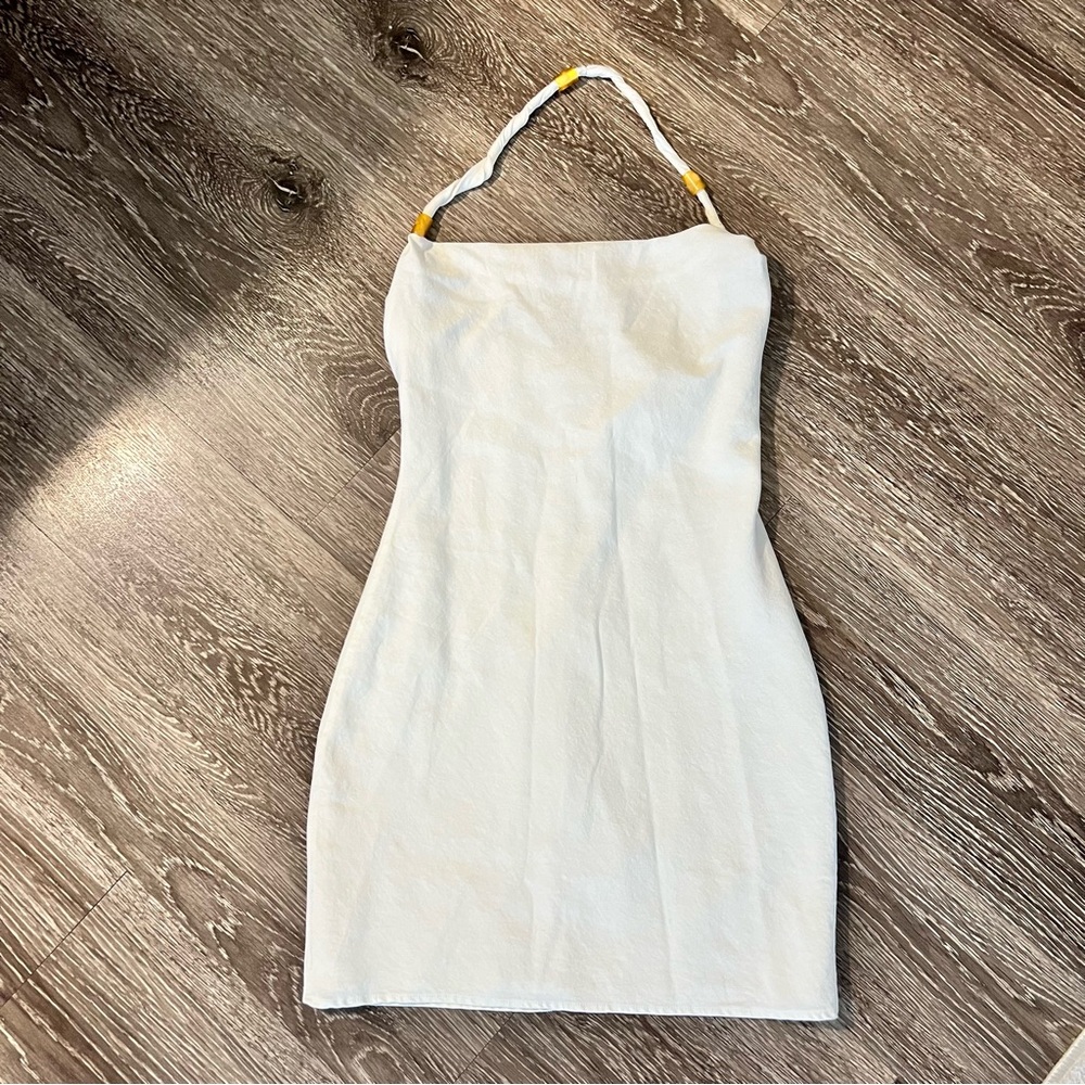Zara Strapless White Dress with Yellow Accents